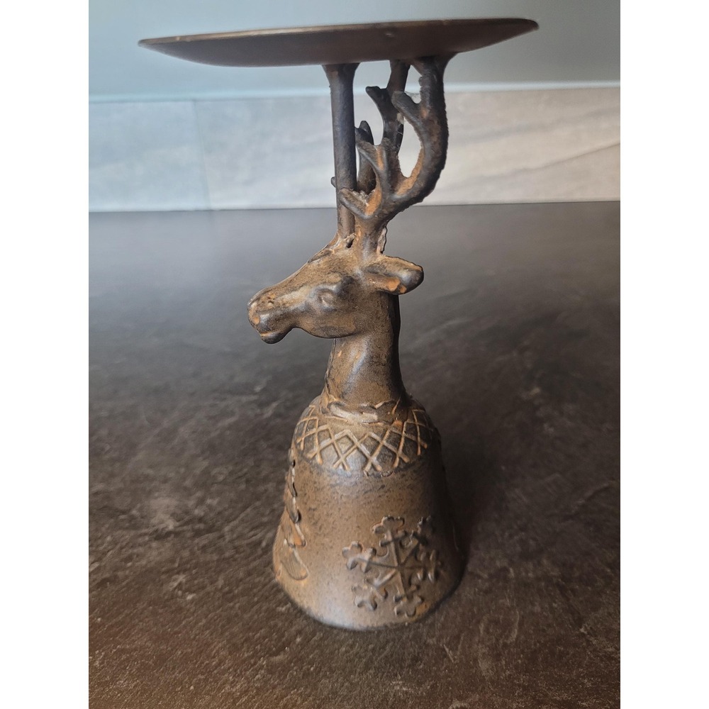 Vintage Cast Metal Reindeer Candle Holder Rustic Lodge Décor Deer‎ Candle Stand - Picture 2 of 7